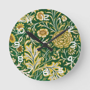 Reloj Redondo Mediano Antiguo Arte Floral Verde Cherwell de William Morr