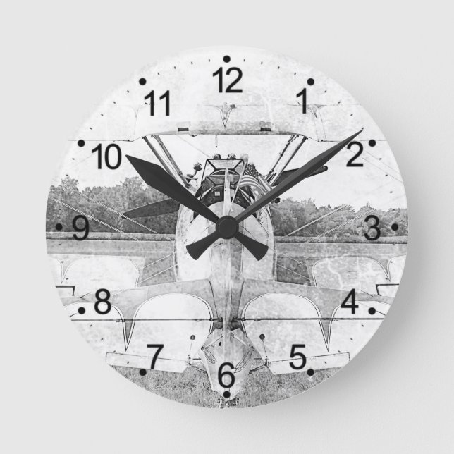 Reloj Redondo Mediano Antiguo avión retro B&W (Anverso)