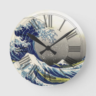 Reloj Redondo Mediano antiguo, Gran Ola, Hokusai 葛飾北斎の神奈川沖浪
