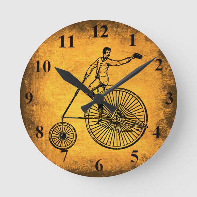 Reloj Redondo Mediano Antique Bicycle and Cyclist Wall Clock (Anverso)