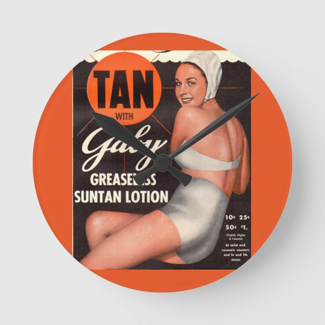 Reloj Redondo Mediano Anuncio de Gaby Suntan Lotion 1950 (Anverso)