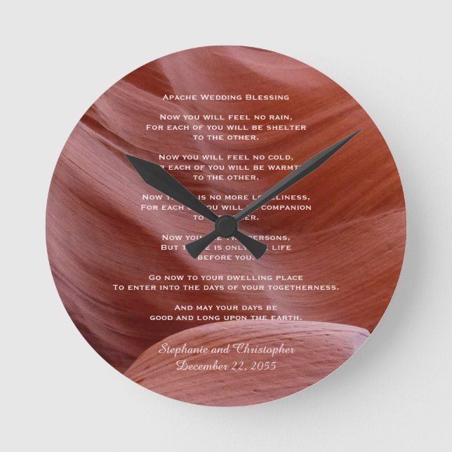 Reloj Redondo Mediano Apache Wedding Blessing, Names, Canyon Photo Wall (Anverso)