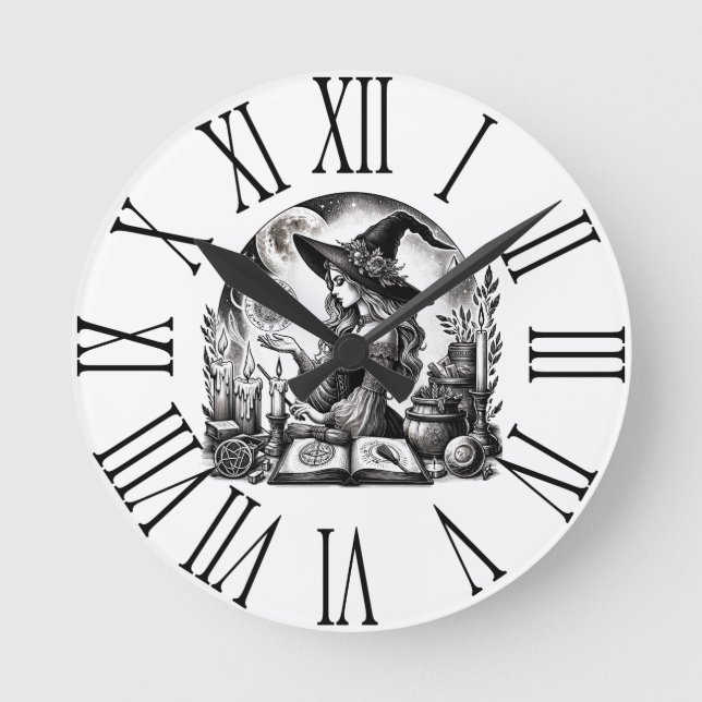 Reloj Redondo Mediano Aparador de Bruja Bonita Crea Tu Propia Magia (Anverso)