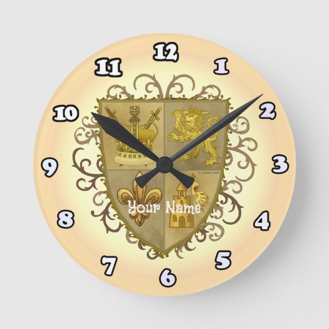 Reloj Redondo Mediano Apellido de cresta de familia de león (Anverso)