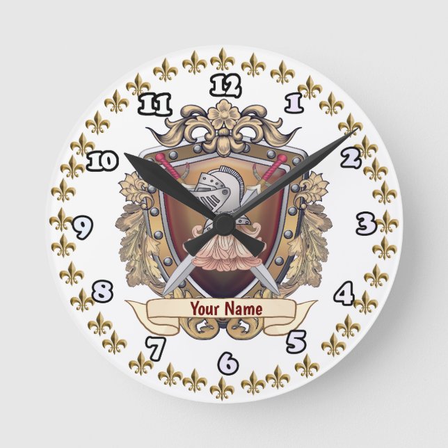 Reloj Redondo Mediano Apellido Knight Shield (Anverso)