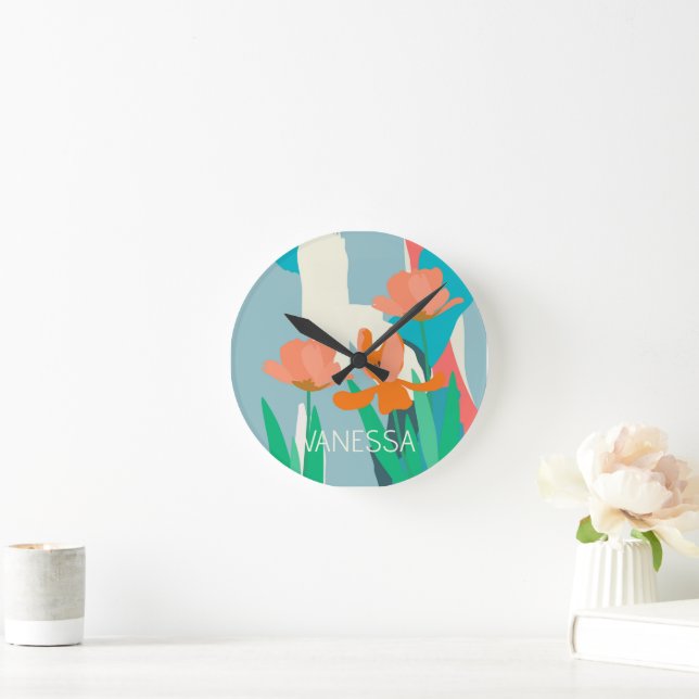Reloj Redondo Mediano Apricot Tulips Personalizado de bloques artísticos (Hogar)