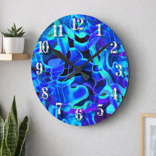 Reloj Redondo Mediano Aqua Royal Blue Asymmetrical Contemporary Pattern