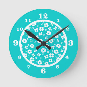Reloj Redondo Mediano Aqua & White Flowers
