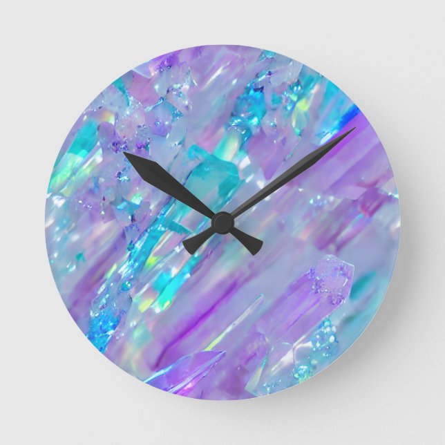 Reloj Redondo Mediano Aquamarina y Amethyst Crystal (Anverso)