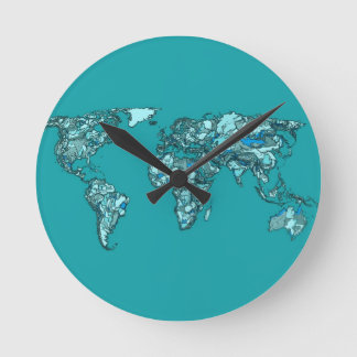 Reloj Redondo Mediano aquamarine world map ink drawing