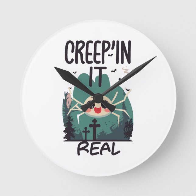 Reloj Redondo Mediano Araña de Halloween Kawaii juego de palabras (Anverso)