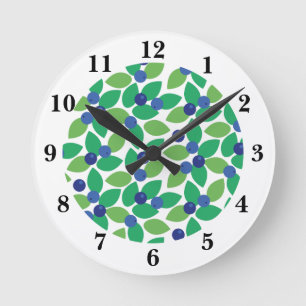 Reloj Redondo Mediano Arándano Moderno Patrón Elegante Verde Púrpura