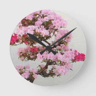 Reloj Redondo Mediano Árbol Bonsái Rosa