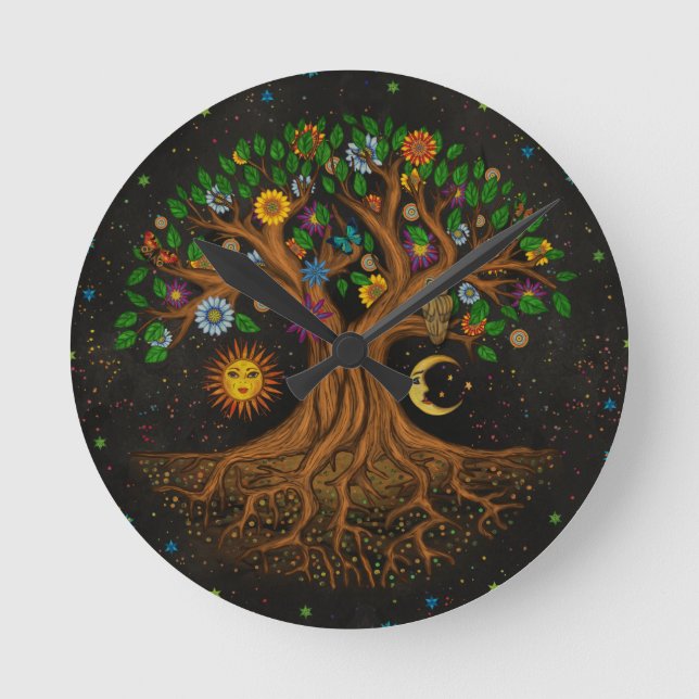Reloj Redondo Mediano Árbol caprichoso de la vida - Yggdrasil (Anverso)