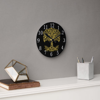 Reloj Redondo Mediano Árbol Celta Amarillo De La Vida