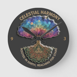 Reloj Redondo Mediano Árbol de Armonía Celestial - Mandala de Meditación
