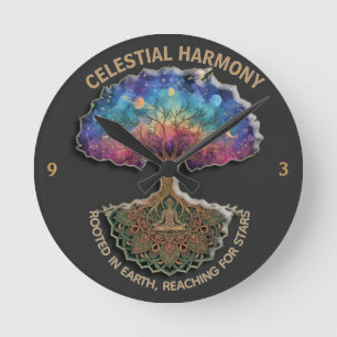 Reloj Redondo Mediano Árbol de Armonía Celestial - Mandala de Meditación