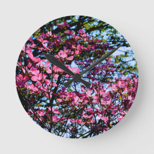 Reloj Redondo Mediano Árbol de dogwood con flores rosas