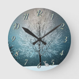 Reloj Redondo Mediano Árbol de escarcha por la noche