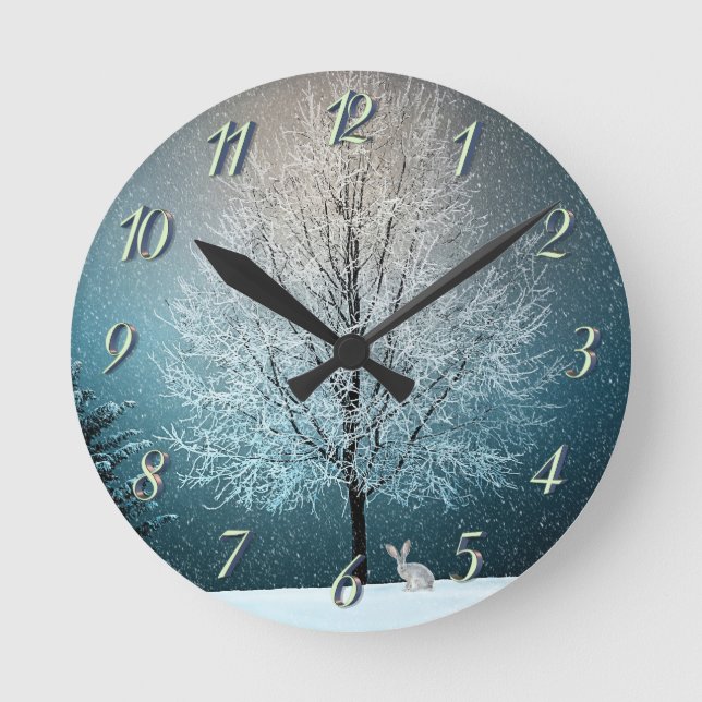 Reloj Redondo Mediano Árbol de escarcha por la noche (Anverso)