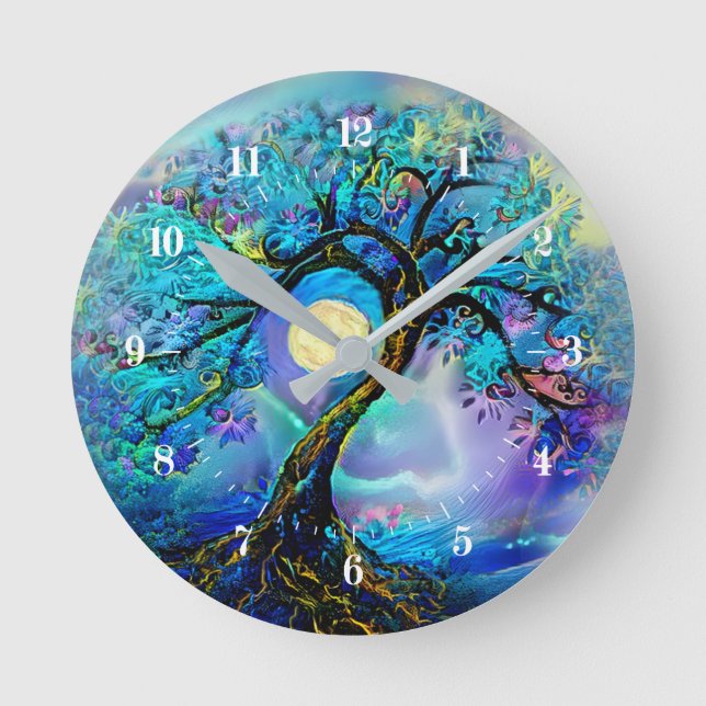Reloj Redondo Mediano Árbol de Hues Azules (Anverso)