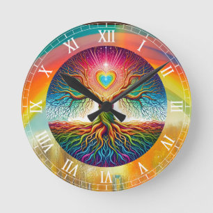 Reloj Redondo Mediano Árbol de la Vida Arcoíris