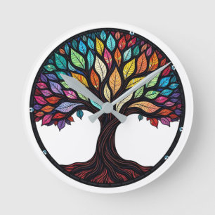 Reloj Redondo Mediano Árbol de la Vida de Vidrio Emplomado