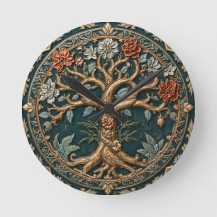 Reloj Redondo Mediano Árbol de la Vida de William Morris Vintage Pre-Raf