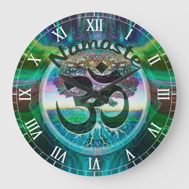 Reloj Redondo Mediano Árbol de Namaste de la vida (Anverso)