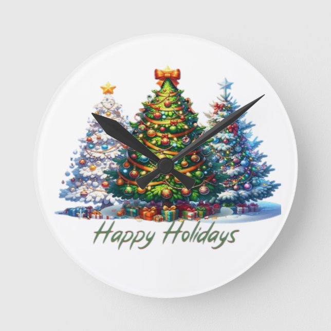 Reloj Redondo Mediano árbol de Navidad (Anverso)