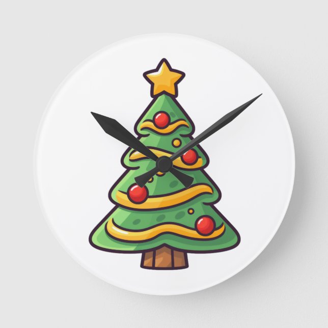 Reloj Redondo Mediano Árbol de Navidad con ornamentos (Anverso)