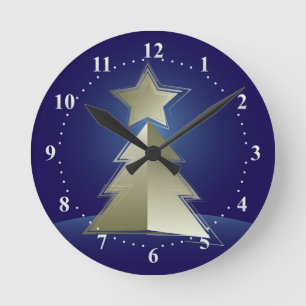 Reloj Redondo Mediano Árbol de Navidad dorado