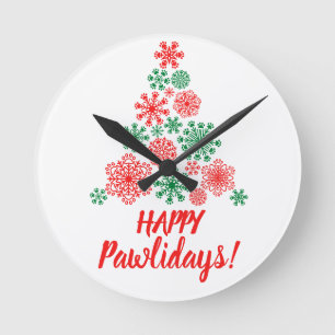 Reloj Redondo Mediano Árbol de Navidad hecho de copas de nieve impresas