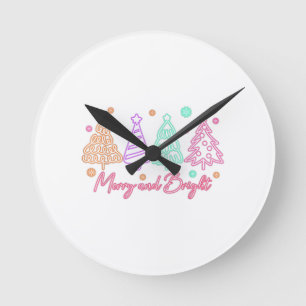 Reloj Redondo Mediano Árbol de Navidad Neon Alegre y Brillante