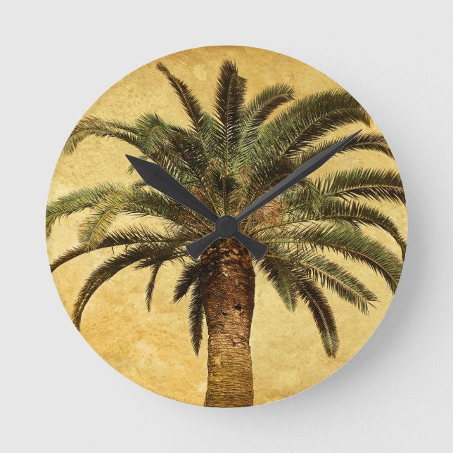Reloj Redondo Mediano Árbol de palmas de época - Plantilla personalizada (Anverso)