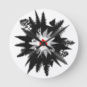 Reloj Redondo Mediano Árbol de registros de vinilo de hoja de arce fores