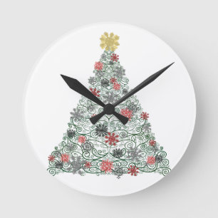 Reloj Redondo Mediano Árbol de Swirly adornado