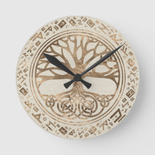 Reloj Redondo Mediano Árbol de vida - Trama rúnica yggdrasil