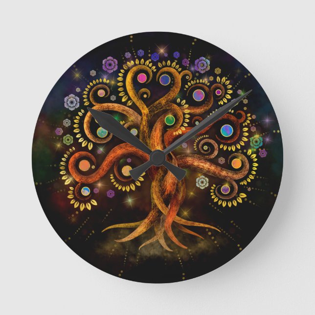 Reloj Redondo Mediano Árbol de vida - Yggdrasil - Bizarda arco iris (Anverso)