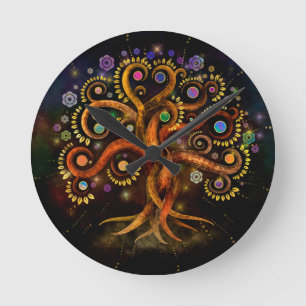 Reloj Redondo Mediano Árbol de vida - Yggdrasil - Bizcocho arcoiris