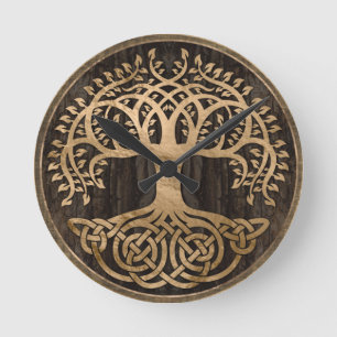 Reloj Redondo Mediano Árbol de vida - Yggdrasil - Corteza de madera y o