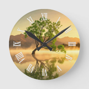Reloj Redondo Mediano Árbol de Wanaka Lago Nueva Zelanda Viajes