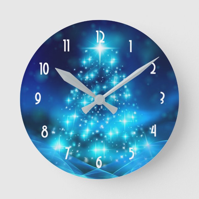 Reloj Redondo Mediano Árbol moderno de Navidad azul eléctrico con luces (Anverso)