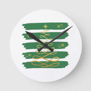 Reloj Redondo Mediano Árbol navideño dorado