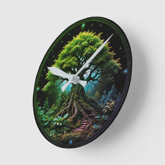 Reloj Redondo Mediano Árbol verde (Ángulo)