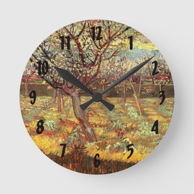 Reloj Redondo Mediano Árboles de albaricoque en flor, por Vincent van Go (Anverso)