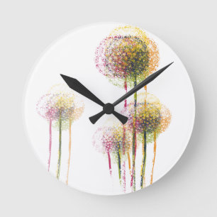 Reloj Redondo Mediano Árboles de flores de primavera abstractos #2