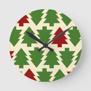 Reloj Redondo Mediano Árboles de Navidad Patrón Navideño