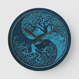 Reloj Redondo Mediano Árboles de Yin Yang de la piedra azul