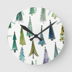 Reloj Redondo Mediano Árboles Evergreen de vacaciones de invierno